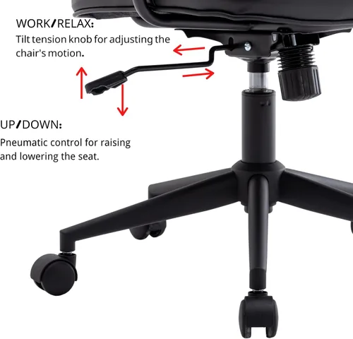 Vista 8 de LukeAlon Silla de escritorio ajustable de piel sintética, silla giratoria de 360° negra con reposabrazos, asiento grueso, botones y ruedas