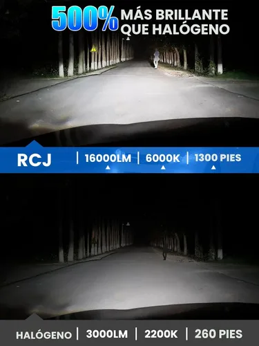 Vista 2 de RCJ H11 Bulbs, 16000LM Super Bright 6000K Cool White