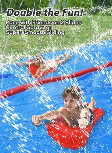 Vista 2 de Tobogán acuático para niños y adultos, toboganes de agua extralargos para patio trasero, resistente, con dos tablas inflables y juguetes de agua