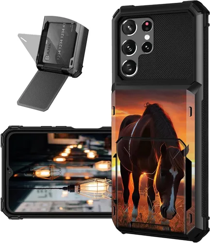 Vista 8 de Funda tipo cartera para Samsung Galaxy S22 Ultra con ranura para tarjetero, funda con tapa híbrida de doble capa, resistente, a prueba de golpes