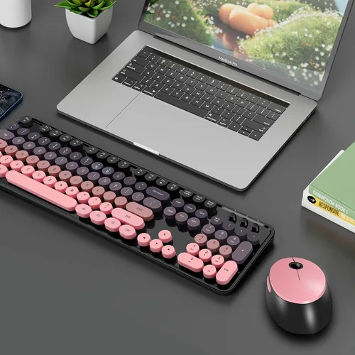 Vista 7 de Kootop - Combo de teclado y mouse inalámbrico, teclado retro colorido lindo con 104 teclas, teclas redondas estilo máquina de escribir para PC