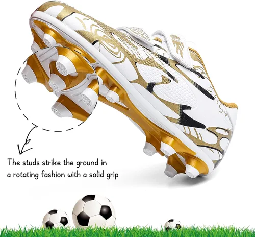 Vista 4 de ASOCO DREAM Zapatos de fútbol para niños y niñas, zapatos de fútbol para suelo firme, para jóvenes profesionales atléticos para exteriores e