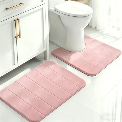 Vista 14 de Juego de 2 alfombras de baño de espuma viscoelástica, súper suaves, absorbentes, de secado rápido, alfombras de baño de espuma viscoelástica