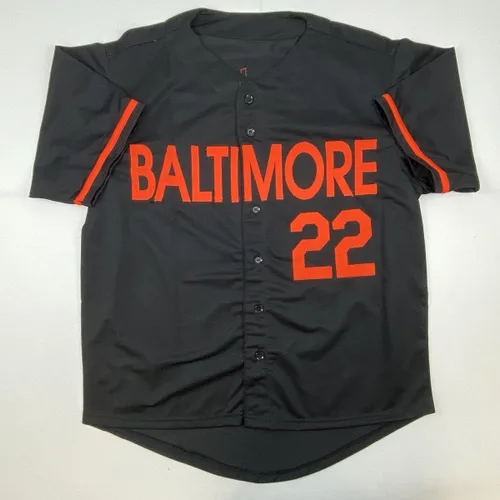 Vista 4 de Camiseta de béisbol negra de Baltimore de 1990 firmada y con COA JSA de Jim Palmer HOF