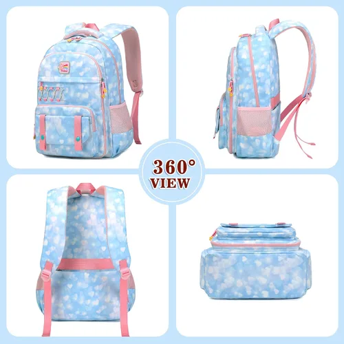 Vista 7 de Mochila escolar para niñas, mochila para computadora portátil, mochila escolar linda para niños y jardín de infantes, mochilas grandes para mujeres