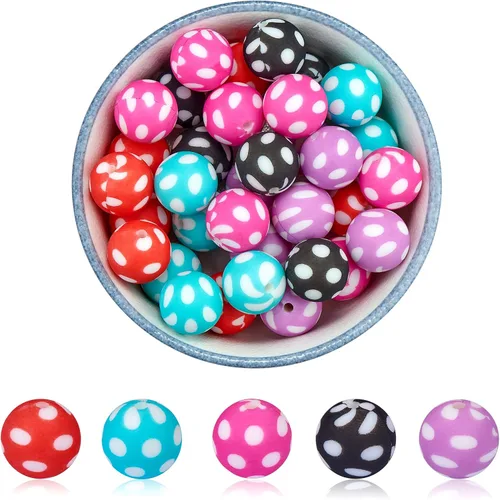 Vista 8 de Kit de 70 cuentas redondas de silicona de 0.591 in, cuentas a granel para manualidades de joyería (7 estilos)