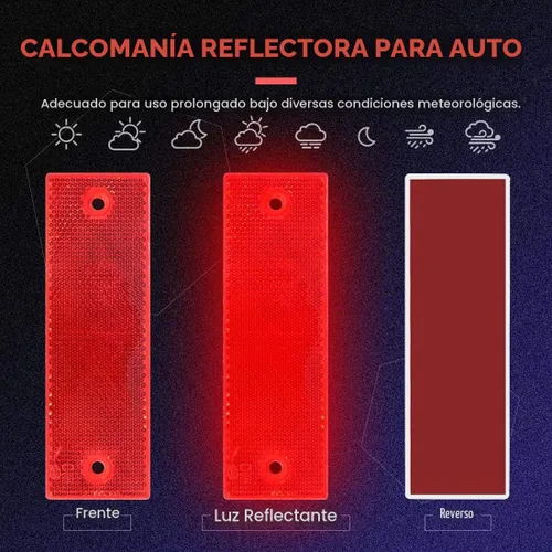 Vista 4 de Swpeet Reflector rectangular de plástico rojo universal adhesivo para coche, reflectores de puerta, reflectores de puerta para interior rojo, placa
