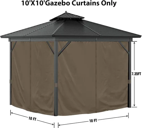Vista 2 de Cortinas Gazebo de 10 x 10 pies para exteriores, impermeables, 4 paneles, cortinas de pared lateral, repuesto universal con cremallera para patio