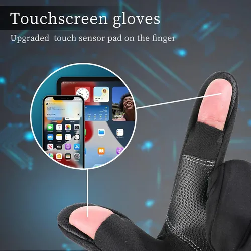 Vista 4 de ZZLOVE Guantes de invierno cálidos para pantalla táctil para hombres y mujeres, guantes de ciclismo impermeables y antideslizantes, resistentes al
