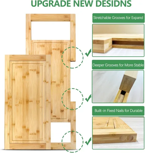 Vista 3 de Hifybaty - Tabla de cortar sobre el fregadero, tabla de cortar extensible sobre el fregadero, tablas de cortar de bambú con ranura para jugo, tabla