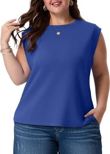 Vista 7 de OLRIK Plus Size Tank Tops for Women Cap Sleeve Soft Stretch Summer Blouses Casual Basic Tee with Underarm Coverage