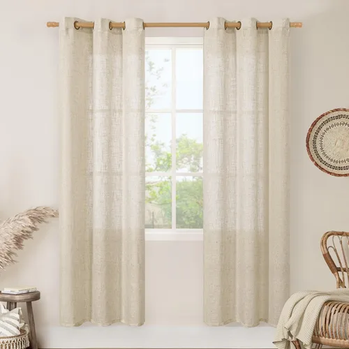 Vista 181 de LAMIT Cortinas de lino marrón caramelo para sala de estar, 84 pulgadas, de lino sintético, texturizado, filtrante de luz, paneles de privacidad