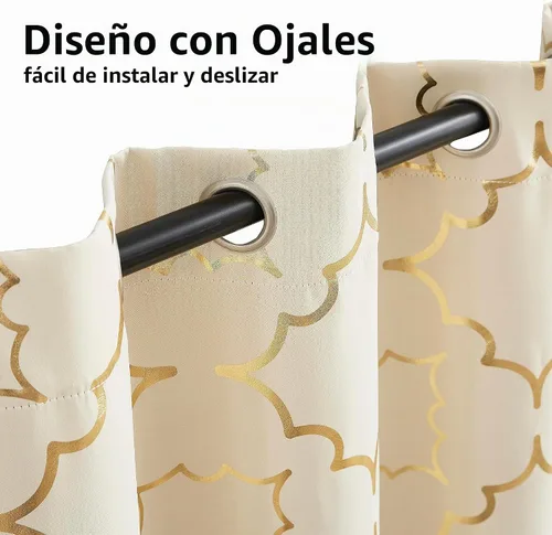 Vista 6 de Purainbow Cortinas opacas beige para dormitorio, sala de estar con paneles de impresión de lámina dorada, oscurecimiento de la habitación