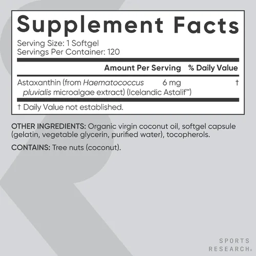 Vista 5 de Sports Research Suplemento de astaxantina de triple fuerza (6 mg) con aceite de coco orgánico para actividad antioxidante, apoyo a la salud