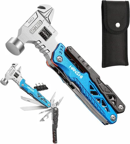 Vista 13 de HANSHI Llave Inglesa Ajustable Multiherramienta Martillo para Supervivencia, 16 en 1 Alicates Multiherramientas con Funda de Nylon, Navaja