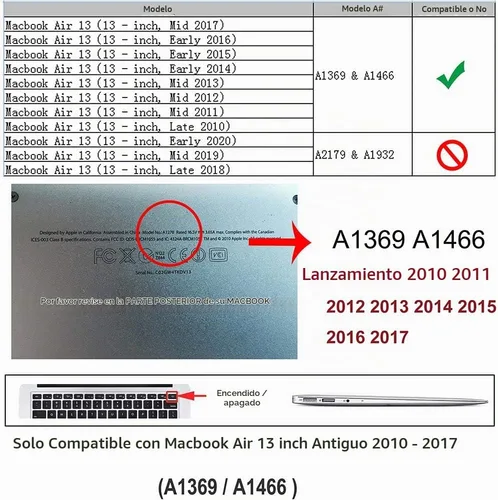 Vista 2 de RUBAN Funda compatible con MacBook Air de 13 pulgadas (modelos: A1369 y A1466, versión anterior 2010-2017), cubierta protectora delgada a presión