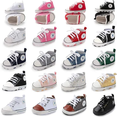 Vista 2 de KIDSUN - Zapatos deportivos unisex de caña alta para bebés mezclilla de lona suela antideslizante suaves para los primeros pasos