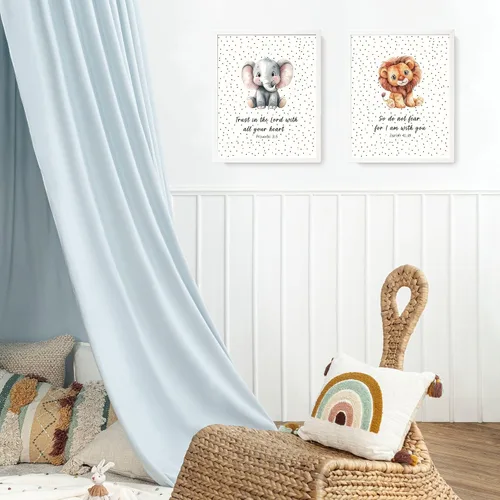 Vista 6 de LARTSFRO Decoración de pared de la Biblia de animales para niños, elefantes, leones, jirafas, cebras, decoración bohemia para guardería, dormitorio