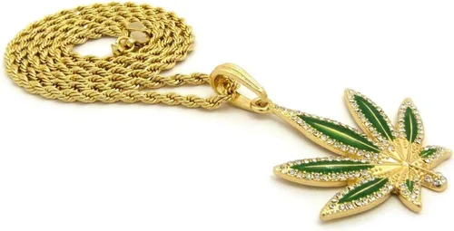Vista 4 de Brillante joyeros EE. UU. Para hombre Iced Out (), color verde de mariguana hojas marihuana Hip Hop colgante caja, cuerda, cubano collar