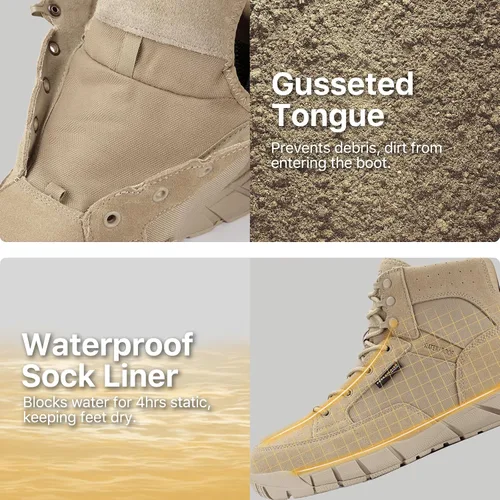 Vista 5 de FREE SOLDIER Botas de trabajo duraderas para hombre, 6 pulgadas, ligeras, impermeables, botas de senderismo, botas tácticas de cuero de gamuza
