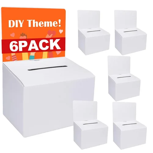 Vista 10 de GRAWUN Paquete de 12 Cajas de Votación de Cartón con Ranura, Cajas Blancas Brillantes para Rifas de 6.5 x 4.5 x 4.5 pulgadas, Cajas de Sugerencias