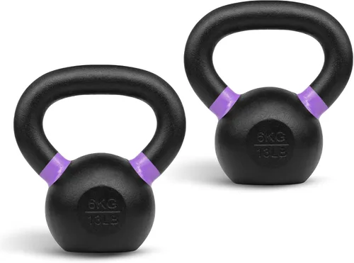 Vista 24 de Yes4All Powder Coated Kettlebell, Cast Iron Core Kettlebells with Non-Slip Handle & Flat Bottom for Conditioning, Heavy Duty for Strength Training