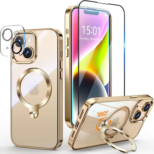 Vista 14 de [Protección Tri-Shield] Funda para iPhone 13 Pro con soporte giratorio de 360° compatible con MagSafe [anillo magnético de CD)