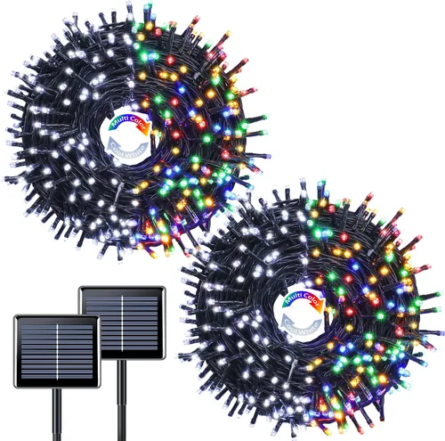 Vista 40 de JMEXSUSS - Paquete de 2, luces solares de Navidad cálidas y multicolor para exteriores, cada una con 100 LED, 10 metros, luces solares impermeables