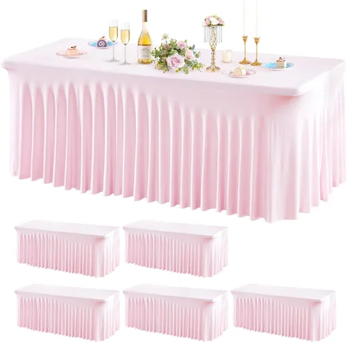 Vista 19 de Wish Care Paquete de 2 manteles de elastano elástico azul bebé para mesas rectangulares de 4 pies, manteles ajustables sin arrugas de 4 pies
