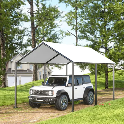 Vista 8 de Grezone Cochera resistente de 10 x 20 pies, garaje portátil para auto, resistente a los rayos UV, para automóvil, camión, barco, automóvil (beige)