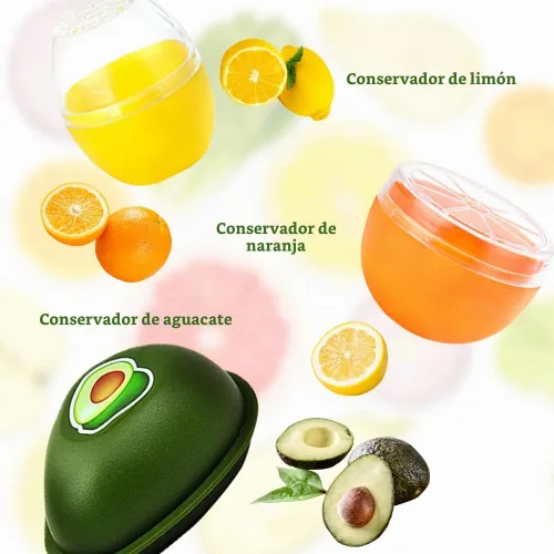 Vista 3 de 6 recipientes de almacenamiento de frutas y verduras, contenedor de almacenamiento reutilizable, limón, naranja, aguacate, cebolla, ajo, tomate