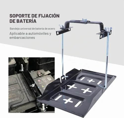 Vista 5 de Kit de bandeja de sujeción de batería UOIENRT, soporte de batería de almacenamiento con abrazadera ajustable de acero resistente a la corrosión