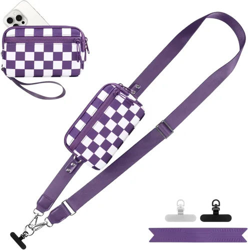 Vista 24 de YFWE Correa de clip and go para teléfono con cartera cruzada, cordón ajustable para teléfono con cartera RFID desmontable, correa universal