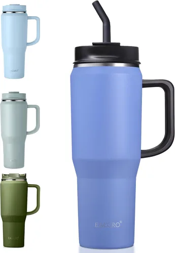 Vista 10 de EALGRO Botella de agua aislada de 40 onzas con popote y asa, frasco de agua deportivo de metal grande, taza de café de viaje de acero inoxidable