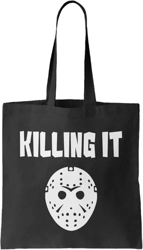 Vista 26 de Camp Crystal Lake Scenery - Bolsa reutilizable para comestibles con máscara Jason (negro)