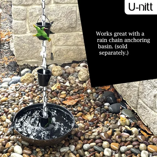 Vista 8 de U-nitt Cadena de lluvia para recolección de agua para canalones, recolector de agua de lluvia y desviador, cadenas de 8.5 pies para jardín exterior