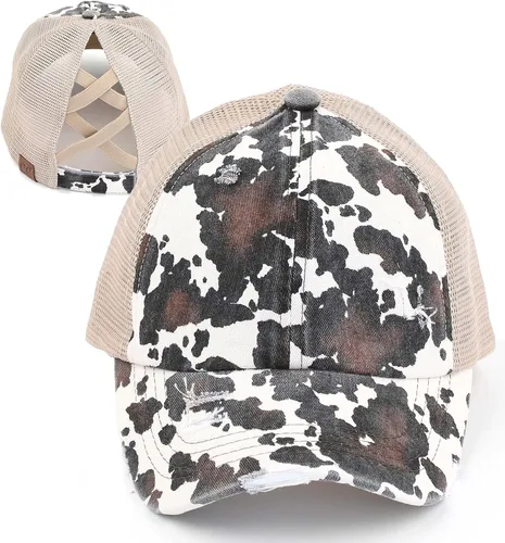 Vista 100 de Funky Junque - Sombrero de cola de caballo para mujer, gorra de béisbol con ajuste ajustable y cola de caballo alta cruzada para uso diario Paquete