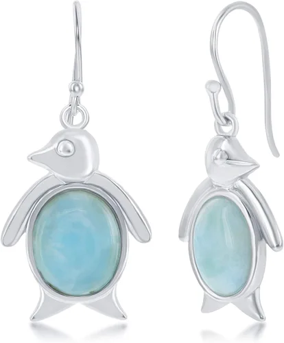 Vista 4 de Beaux Bijoux Aretes de plata de ley azul larimar para mujer, joyería natural de larimar, diseño de animales marinos, pez de pulpo de tortuga
