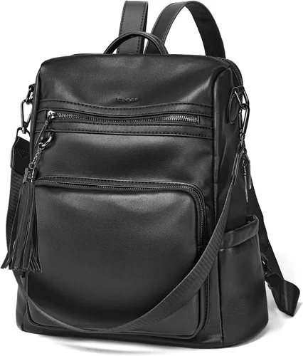 Vista 74 de OPAGE - Mochila de cuero para mujer, con borla de moda, bolso de hombro, mochila grande, bolsa de viaje, gris, L