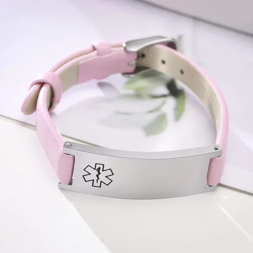 Vista 51 de MPRAINBOW Pulsera de alerta médica personalizada para mujer, correa de reloj de cuero genuino, grabado de doble cara, diabetes, epilepsia, joyería