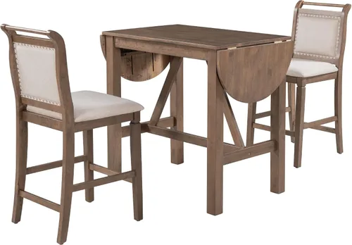 Vista 8 de Harper & Bright Designs Juego de comedor de cocina de 3 piezas de altura de mostrador con mesa de comedor de hojas caídas y 2 sillas acolchadas
