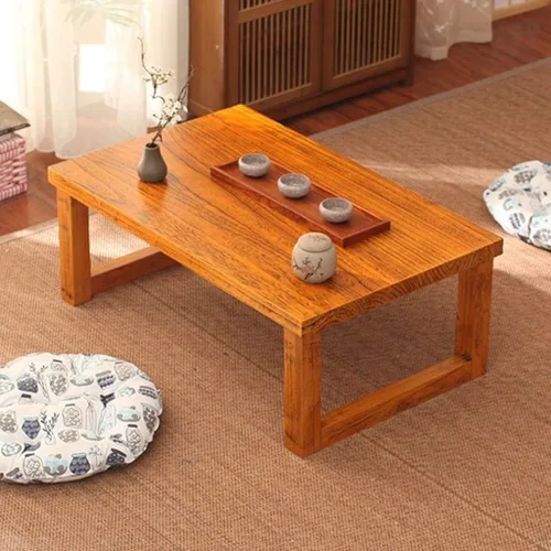 Vista 4 de Mesa de Centro Mesa de centro de madera maciza, mesa de té creativa con ventana panorámica, tatami japonés, mesa baja, balcón, escritorio