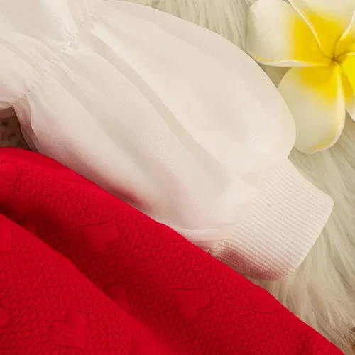 Vista 3 de Camisetas de invierno de manga abombada para niñas pequeñas con lazo y tirantes de dibujos animados 3 6 meses para niñas de verano rojo 2-3 años
