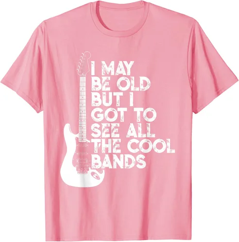 Vista 95 de Camiseta con texto en inglés "I May Be Old But I Got to See All The Cool Bands" Negro
