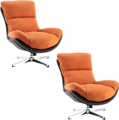 Vista 9 de HEAH-YO Silla giratoria decorativa, moderna silla de sala de estar con respaldo, silla de lectura tapizada de lino sin brazos para dormitorio