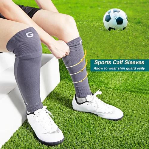 Vista 4 de Calcetines de compresión de manga de pantorrilla para hombres y mujeres, jóvenes, manga de pierna de rugby, calcetines de protección para fútbol