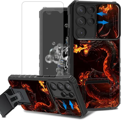Vista 82 de Funda para teléfono Samsung Galaxy A15 5G con protector de pantalla con cubierta deslizante para cámara y soporte de doble capa híbrida resistente a