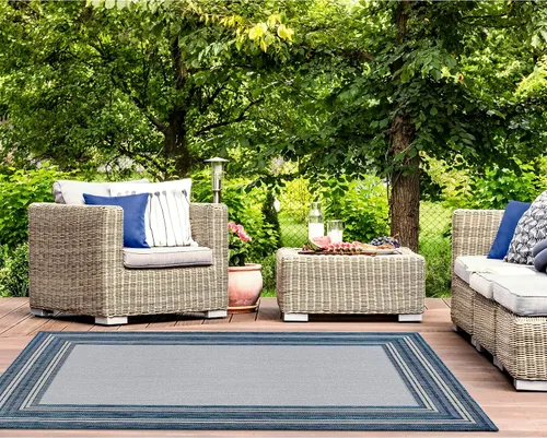 Vista 40 de Liora Manne Carmel - Alfombra tejida de perfil bajo de fácil cuidado para interiores y exteriores, color aguamarina, 6 pies 6 pulgadas x 9 pies 4