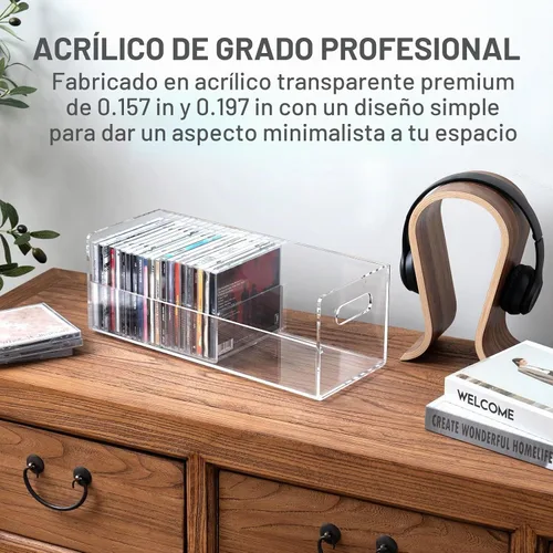 Vista 2 de MyGift Soporte rack moderno premium de CD apilable de acrílico transparente con asas de transporte recortadas, caja de exhibición para estuches