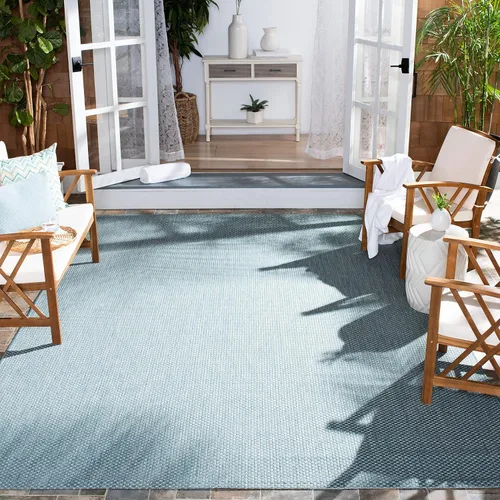 Vista 34 de SAFAVIEH Alfombra Lavable para Exteriores Colección Courtyard - 2'3" x 5', Azul Aqua y Gris, No Desprende Pelusa y Fácil Limpieza, Ideal para Patio